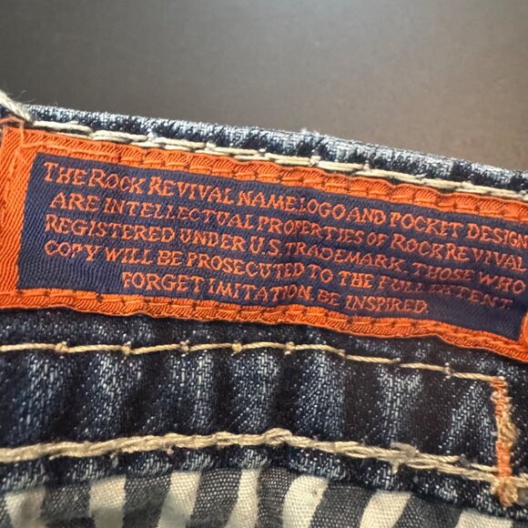 Rock Revival Distress Fad Sraight Jeans Whip Stitched Size 40 - Picture 10 of 15